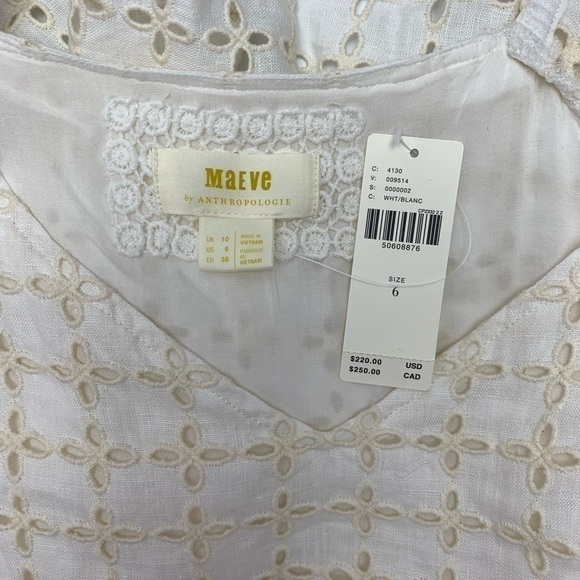 Maeve Dress Size 6 NWT Anthropologie Cream Eyelet Belt Midi - Picture 2 of 8
